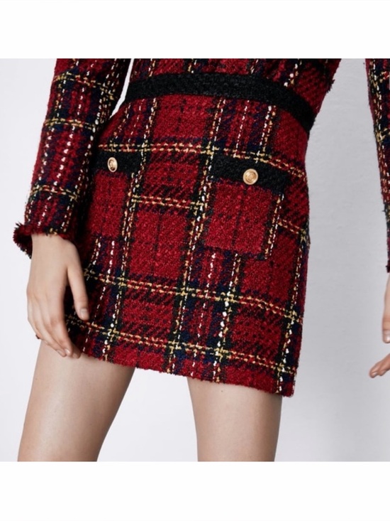 Zara Dresses & Skirts - ZARA • Red/Black Tartan Plaid Tweed Mini Skirt, XS